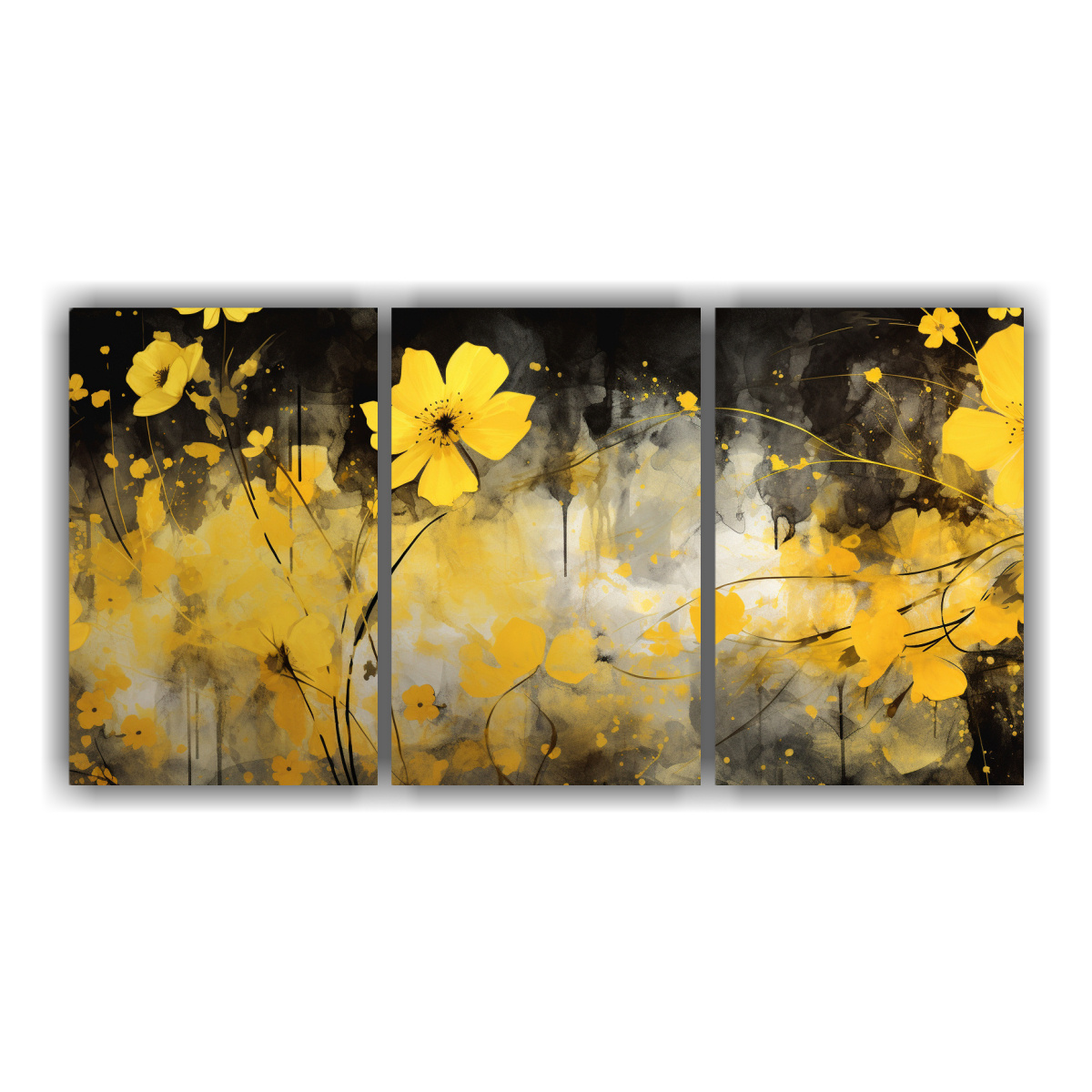 pinturas-decorativas-modernas-de-estilo-neonoir-en-tonos-amarillo-y-dorado-en-bastidor-con-tres-telas-fantas-a