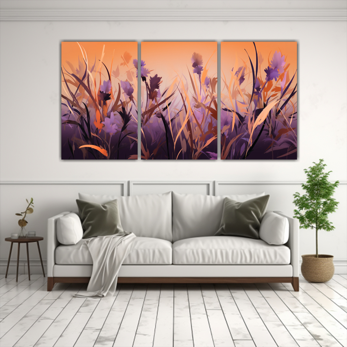 pinturas-decorativas-modernas-de-las-hierbas-de-lemongrass-en-colores-p-rpura-y-naranja-1