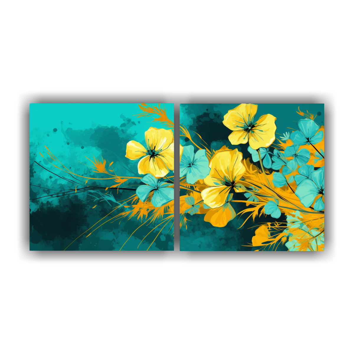 pinturas-decorativas-modernas-de-lienzo-majestuosas-de-cilantro-en-colores-amarillo-y-turquesa