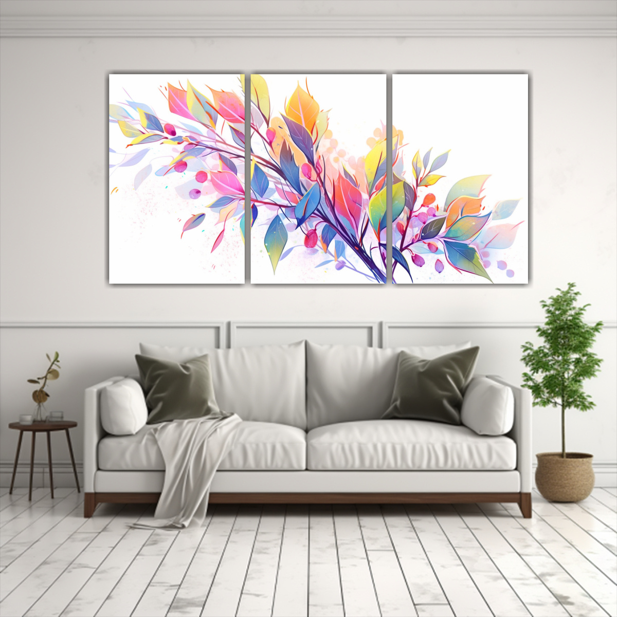 pinturas-minimalismo-con-un-eucalipto-en-colores-del-arco-ris-y-ambiente-neonoir-1