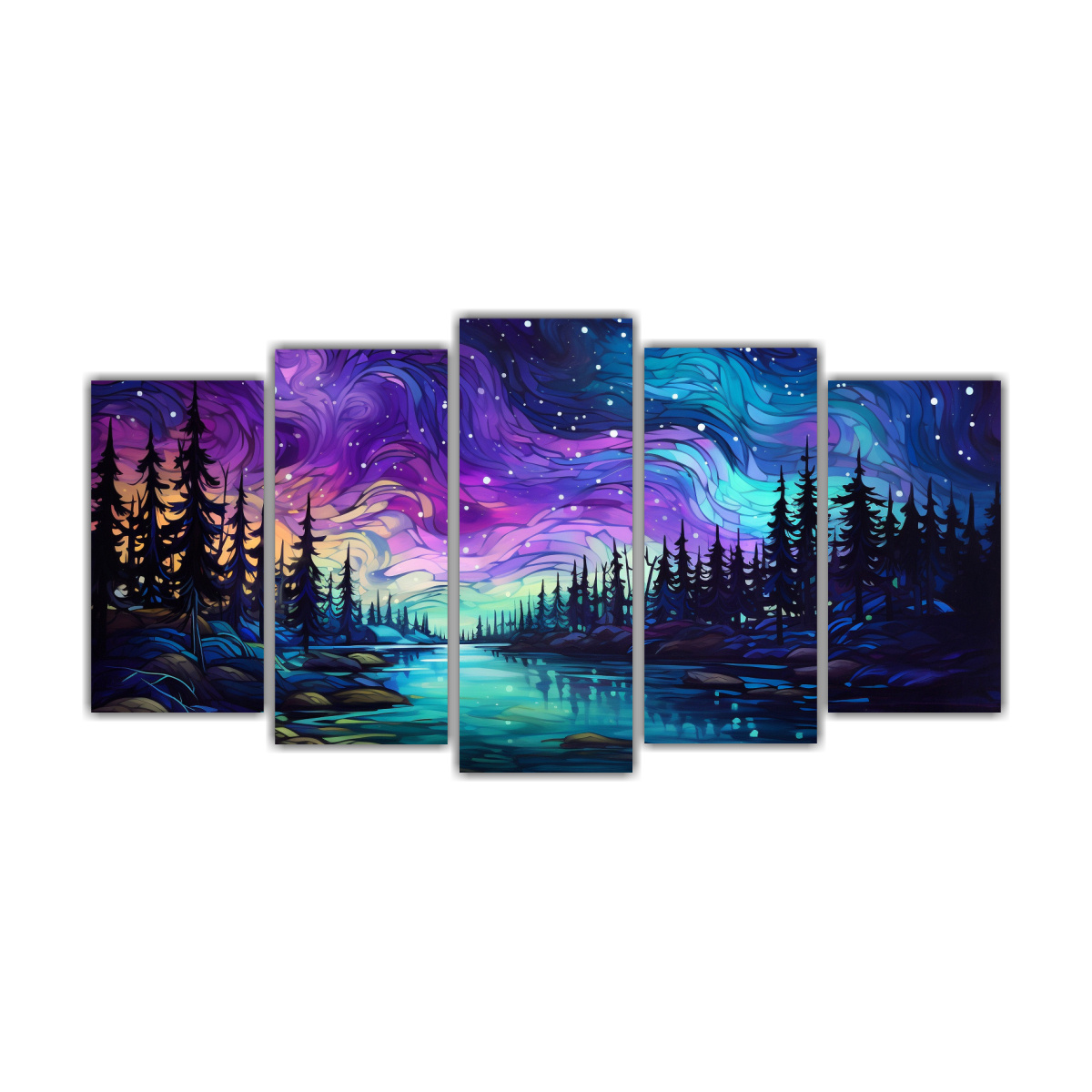 pinturas-modernas-en-morado-y-turquesa-de-naturaleza-nocturna