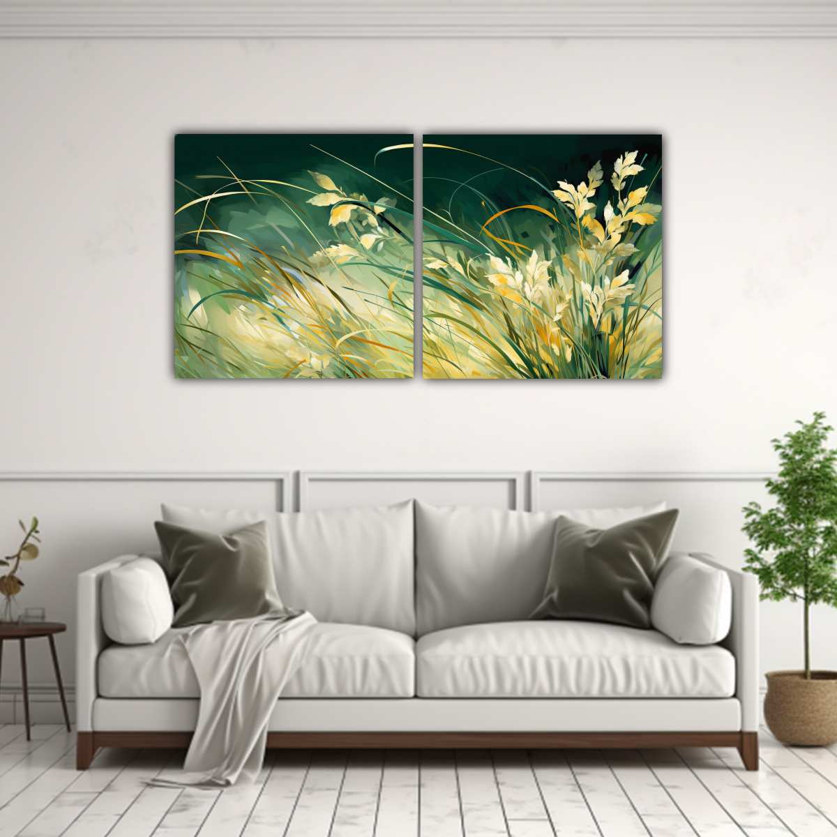 set-2-lienzos-acuarela-detalles-intrincados-hierba-de-carrizo-en-colores-verde-y-dorado-atmosfera-neonoir-1