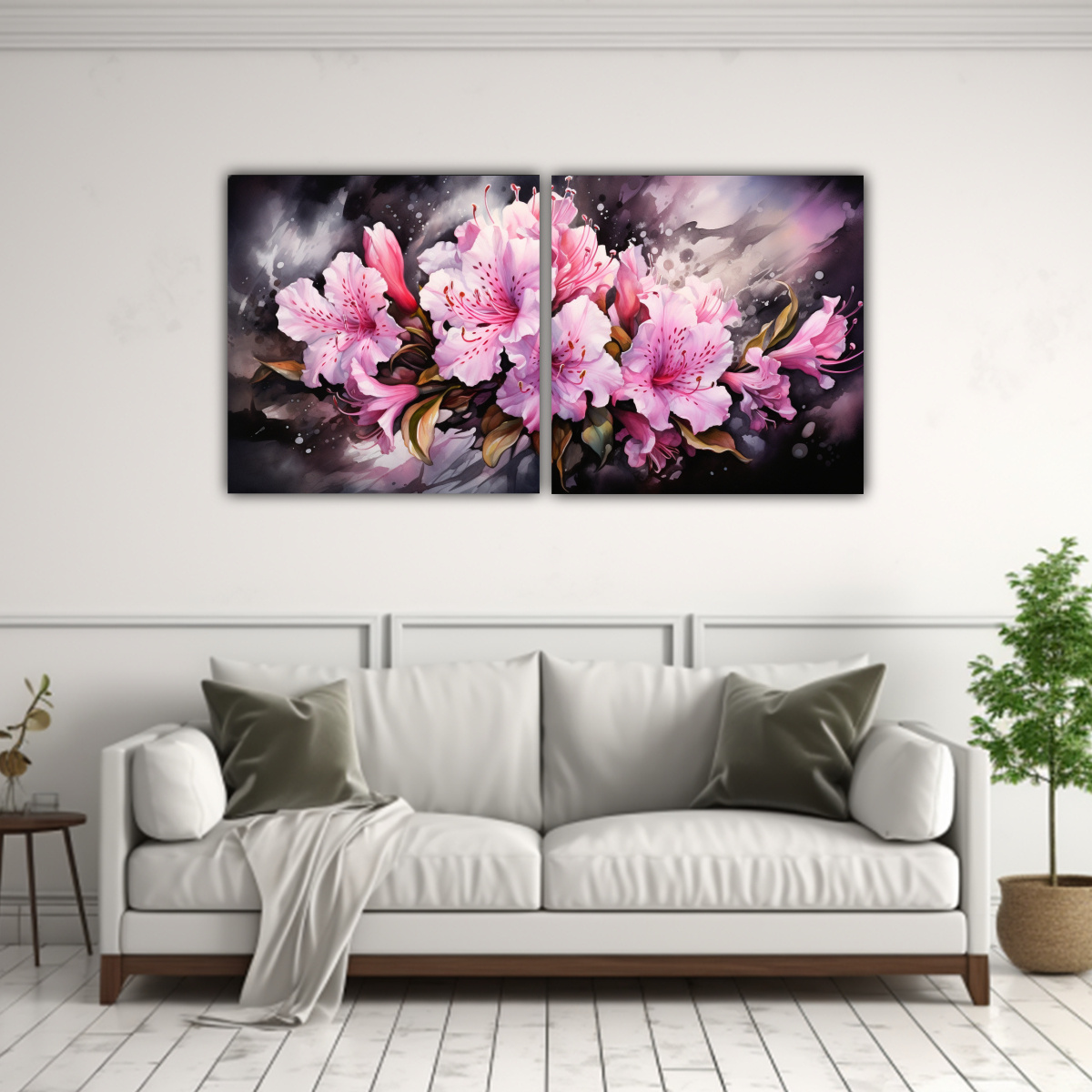 set-2-lienzos-de-tela-concepto-reflejo-abstracto-rhododendros-negro-y-rosa-para-decoraci-n-1