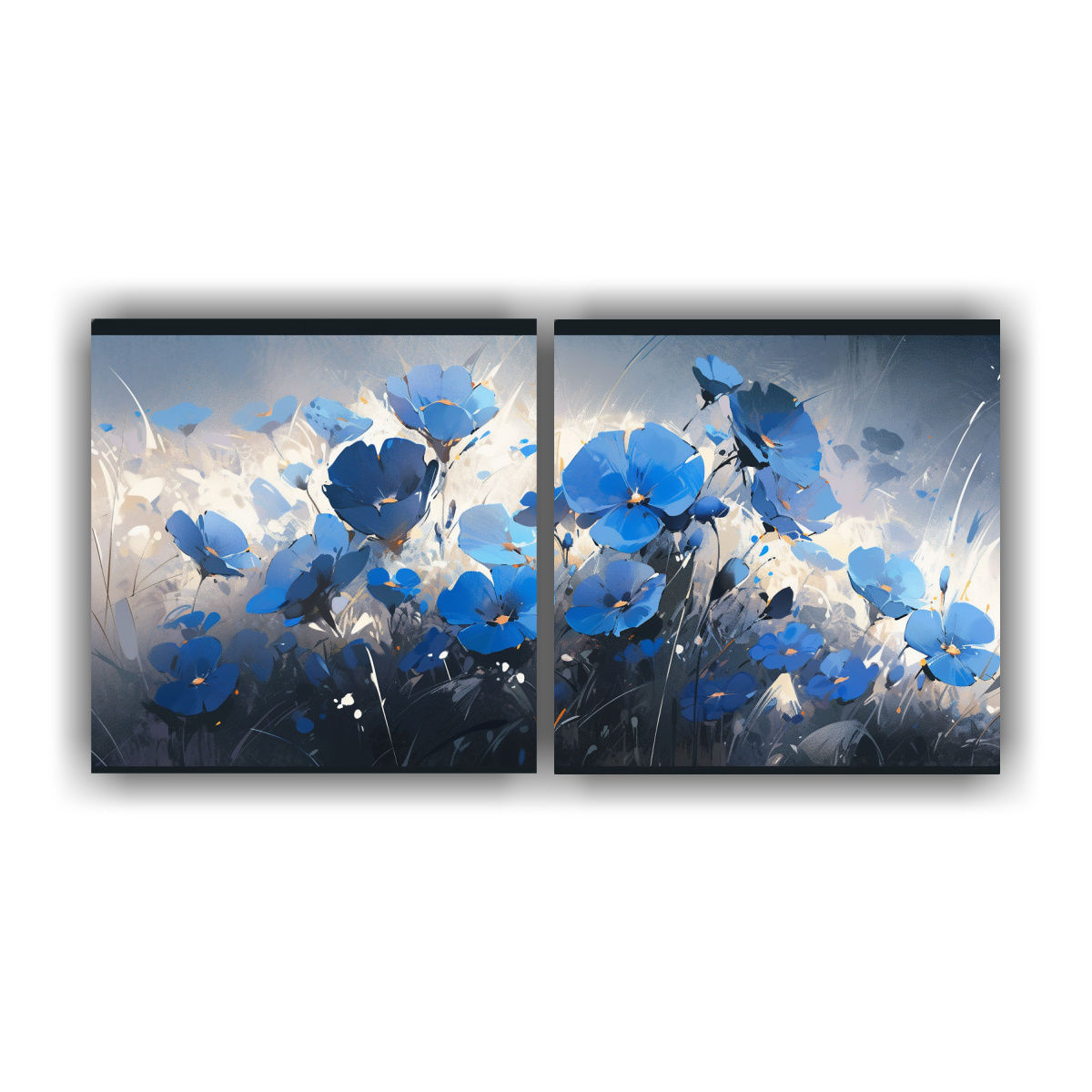 set-2-lienzos-decorativos-impacto-visual-flores-negras-y-azules-sobre-lienzo-en-la-pintura-de-decoraci-n