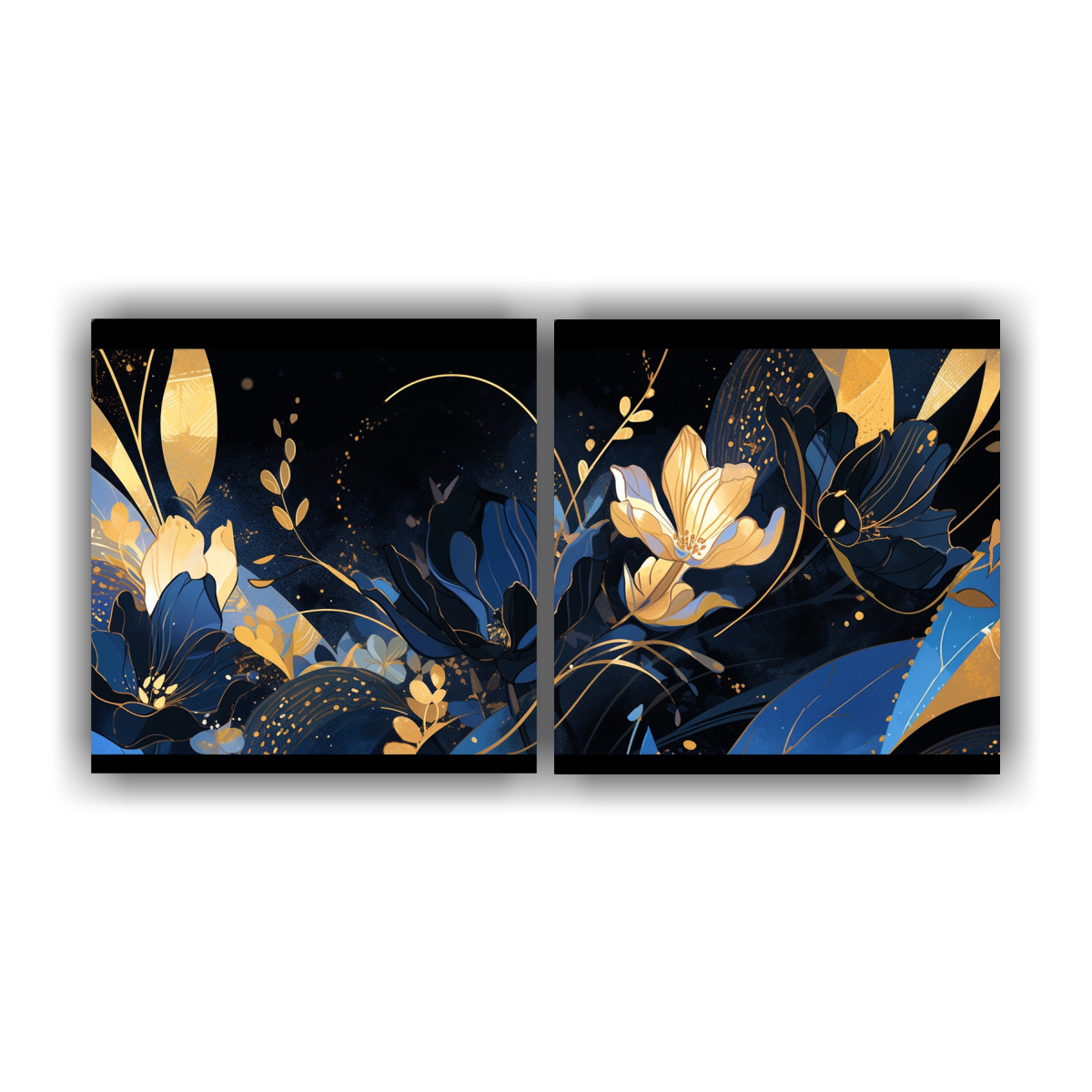 set-2-pinturas-de-pared-dibujo-profundidad-colores-oro-y-azul-atmosfera-neonoir-en-el-estilo-de