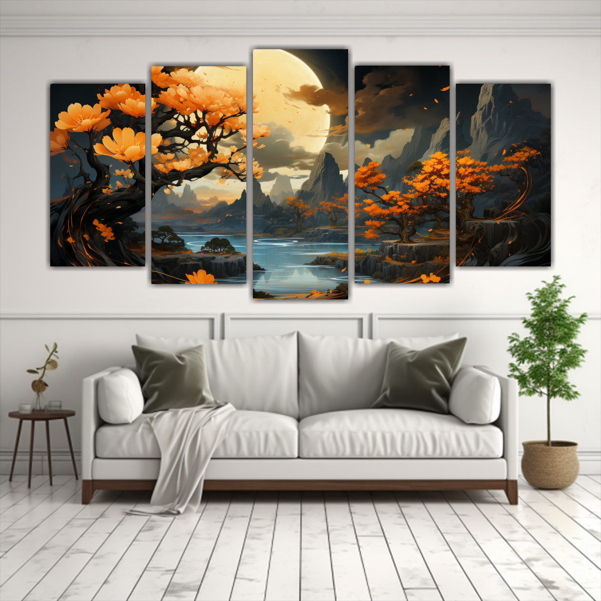 set-5-cuadros-conceptuales-de-espacio-con-rbol-arbutus-en-amarillo-y-dorado-neonoir-1