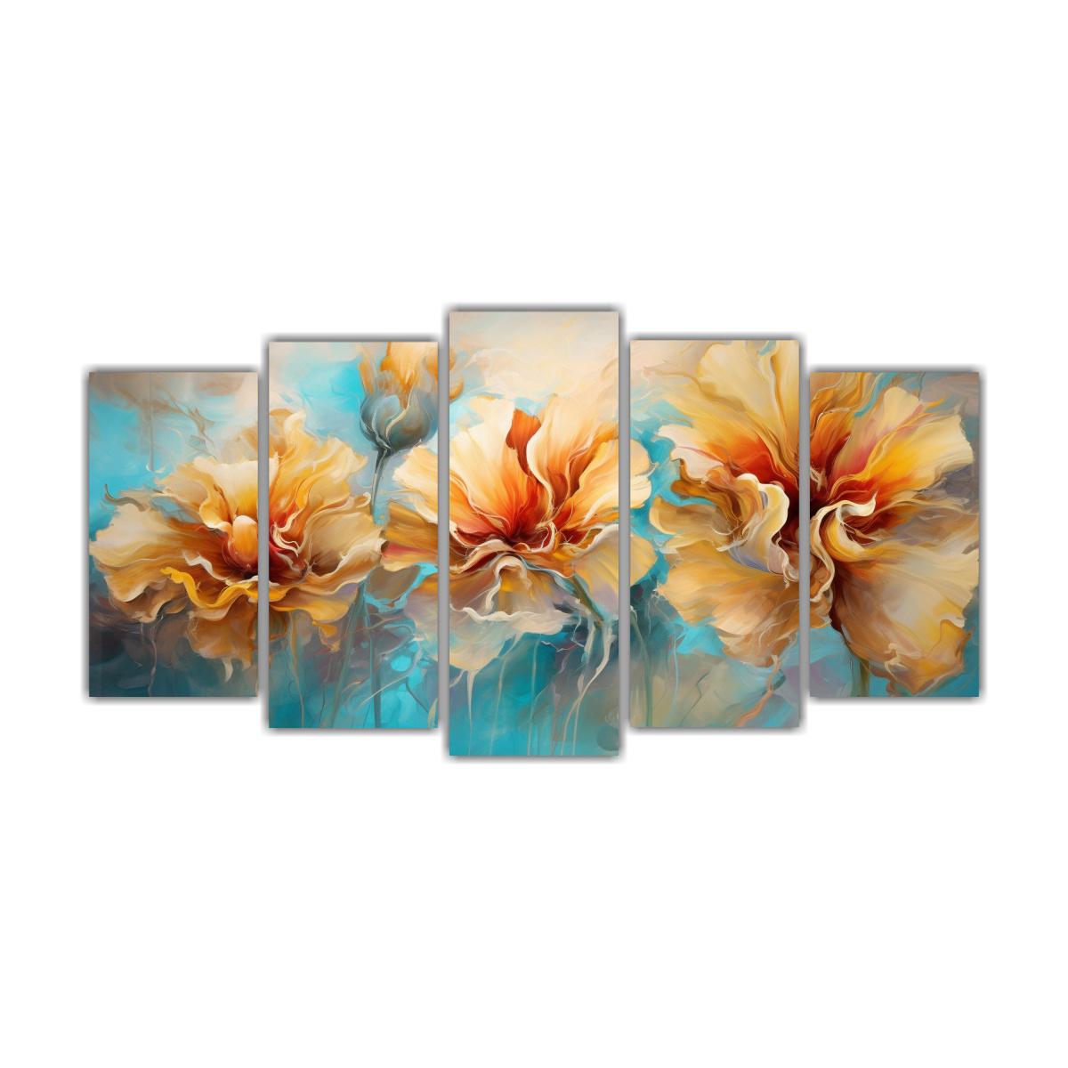 set-5-lienzos-calidos-figuras-abstractas-flor-carnation-turquesa-y-oro-pinturas-de-decoraci-n-