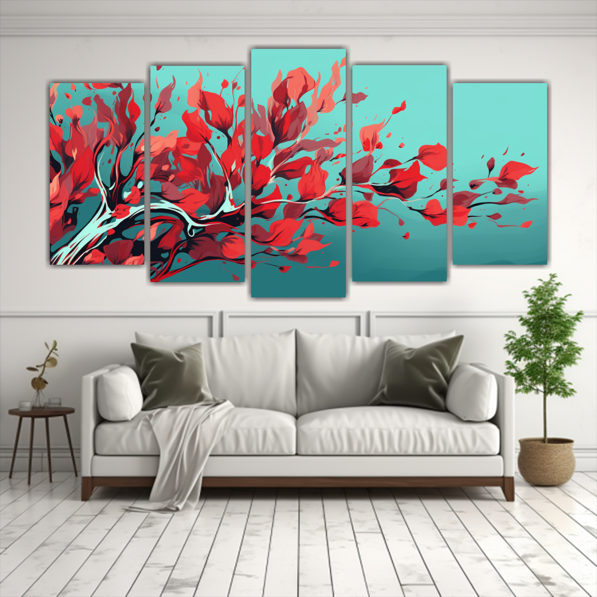 set-5-lienzos-de-tela-cuadro-est-tico-rbol-de-eucalyptus-en-colores-rojo-y-turquesa-neonoir-en-1