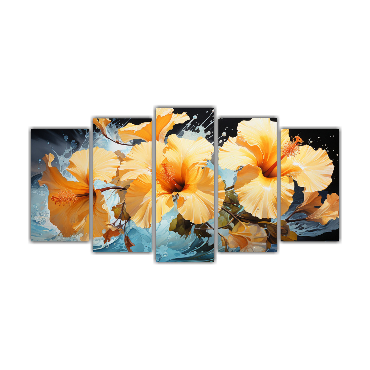 set-5-lienzos-esquema-colores-amarillo-flores-hibisco-pintura-abstracta-de-acuarela-con-imagen-de-agua