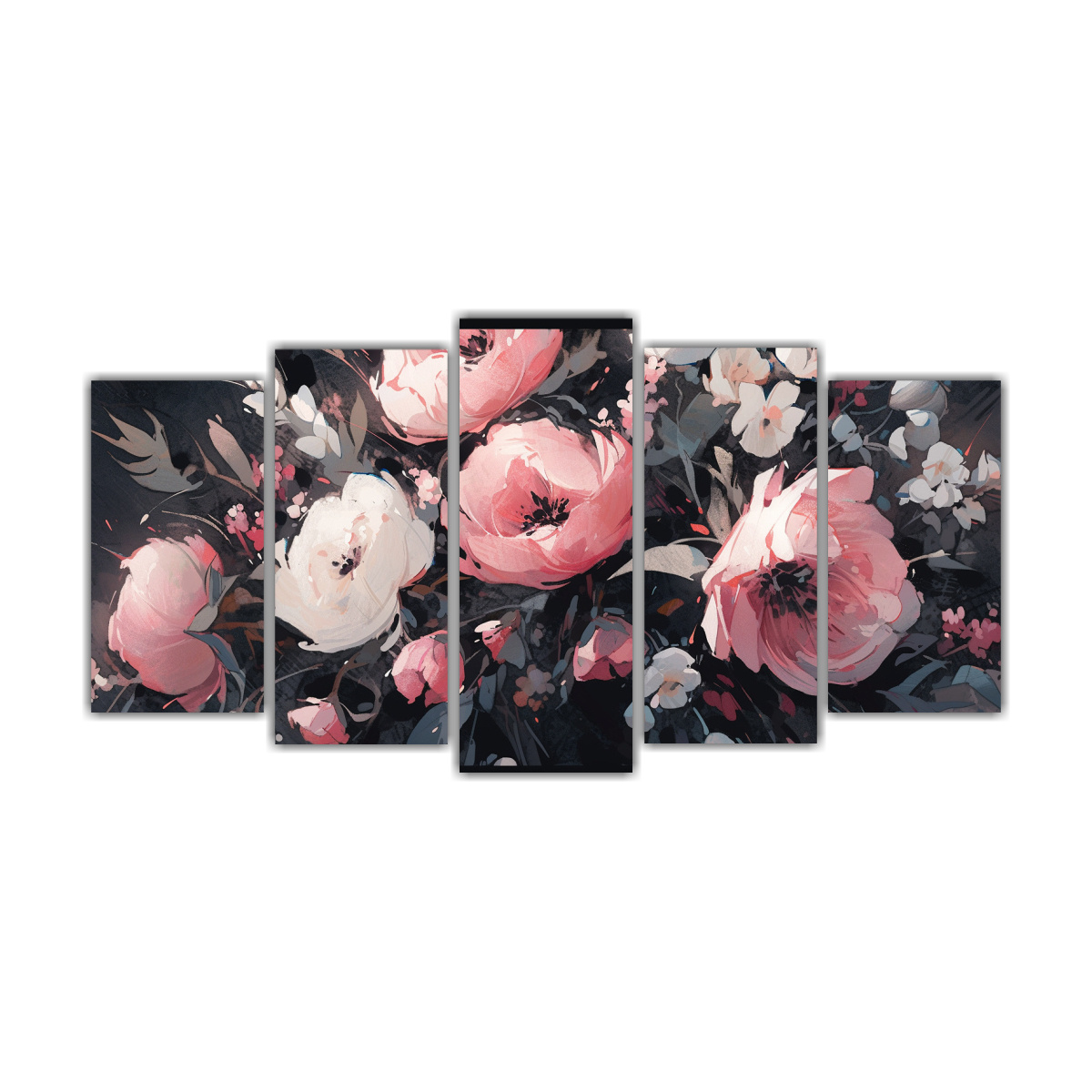 set-5-lienzos-expresi-n-black-and-pink-flores-en-lienzo-resistente-de-pintura-decorativa