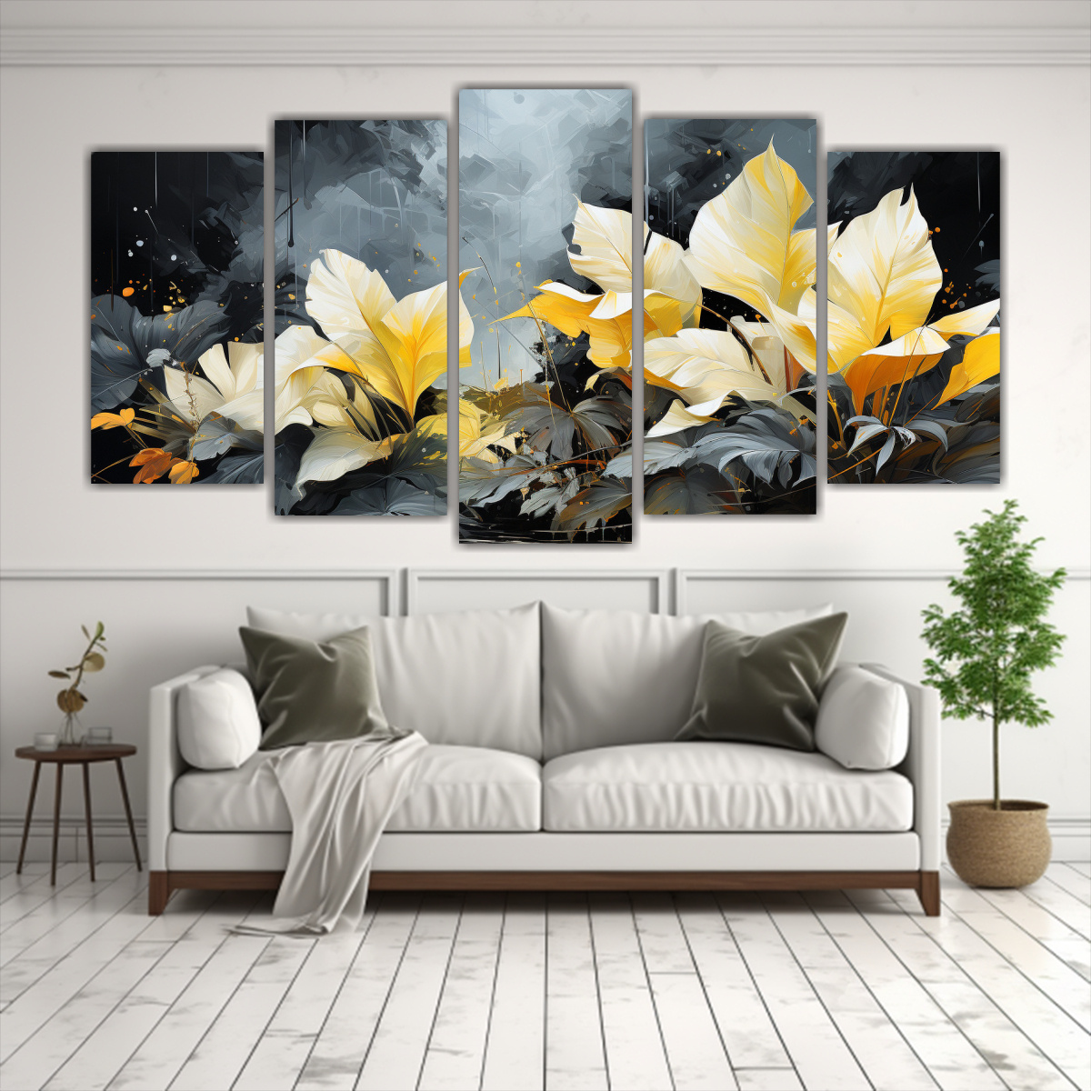 set-5-telas-en-bastidor-dise-o-adorno-hojas-de-banana-en-blanco-y-negro-ambiente-neonoir-1