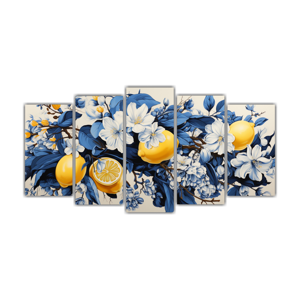 set-5-telas-en-bastidor-hermoso-linda-a-lemon-tree-in-white-and-blue-colors-neonoir-atmosphere-