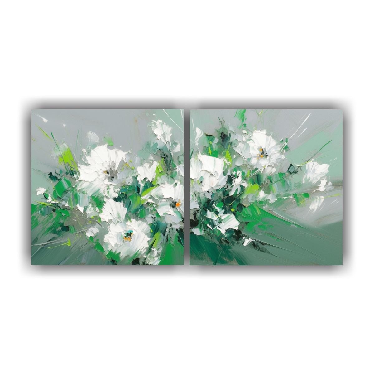 set-de-2-lienzos-de-tela-abstracci-n-cl-sico-verde-y-plateado-en-flores