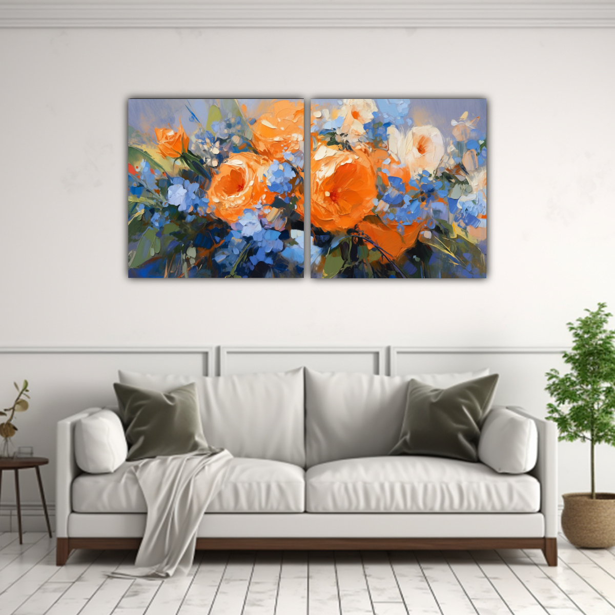 set-de-2-pinturas-modernas-de-arte-viviente-en-naranja-y-azul-con-flores-sobre-lienzo-para-decoraci-n-1