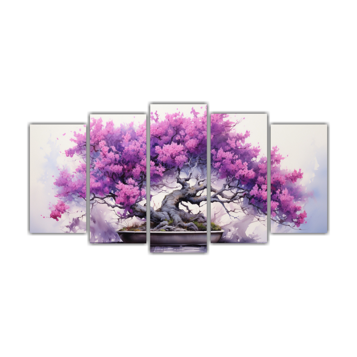 set-de-5-cuadros-de-arte-de-pared-conceptual-ba-o-rbol-bons-i-bougainvillea-colores-p-rpuras-pintura-abstracta