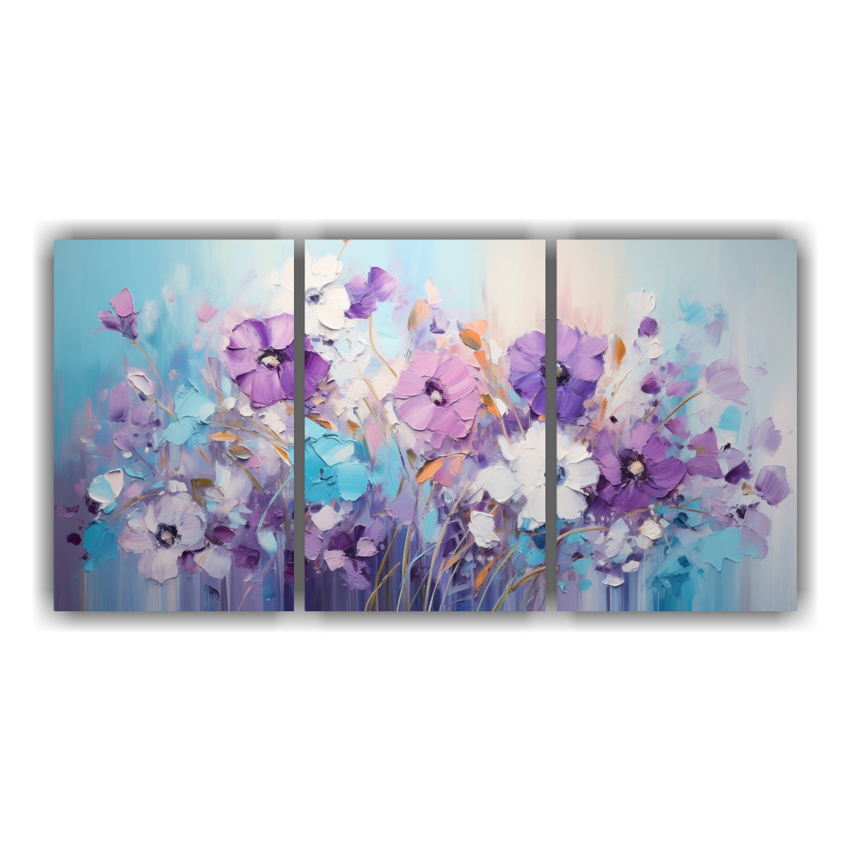 tres-canvas-abstracto-armon-a-morado-y-teal-flores-en-pintura-en-lienzo