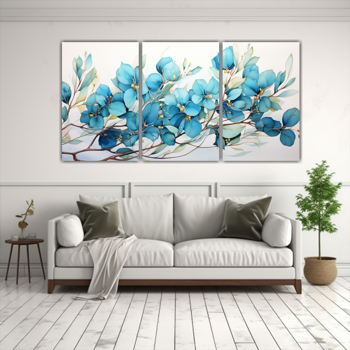 tres-lienzos-tema-multicolor-hojas-de-eucalipto-en-turquesa-y-azul-neonoir-1