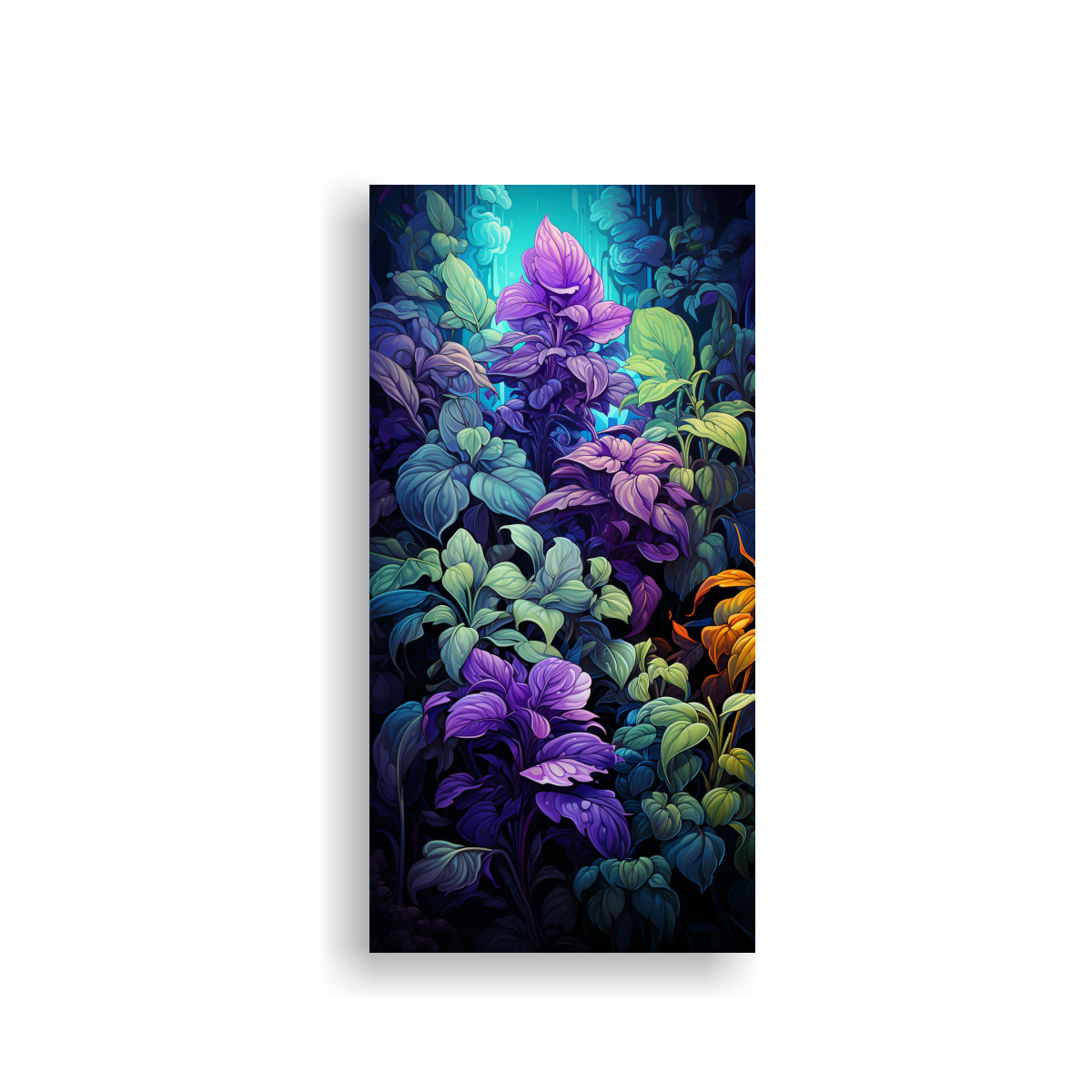 arte-de-pared-finas-lineas-simplicidad-con-hierbas-basil-en-verde-y-morado