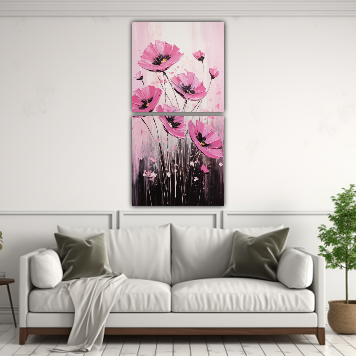 conjunto-2-arte-de-pared-composici-n-brillante-flores-en-lienzo-en-colores-negro-y-rosa-1