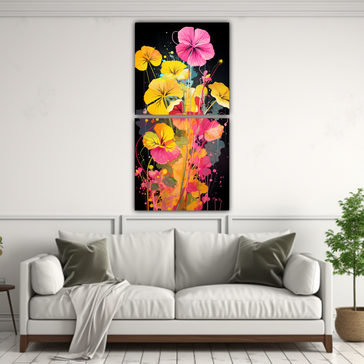 conjunto-2-lienzos-colores-tem-tica-a-nasturtium-hierbas-en-amarillo-y-rosa-neonoir-atm-1