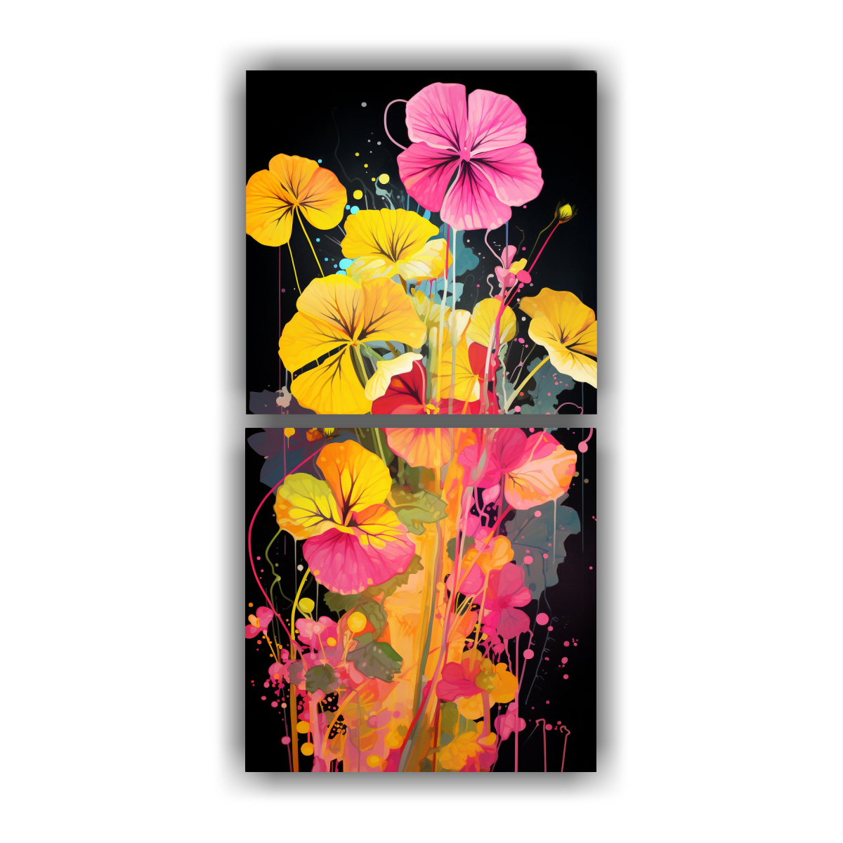 conjunto-2-lienzos-colores-tem-tica-a-nasturtium-hierbas-en-amarillo-y-rosa-neonoir-atm