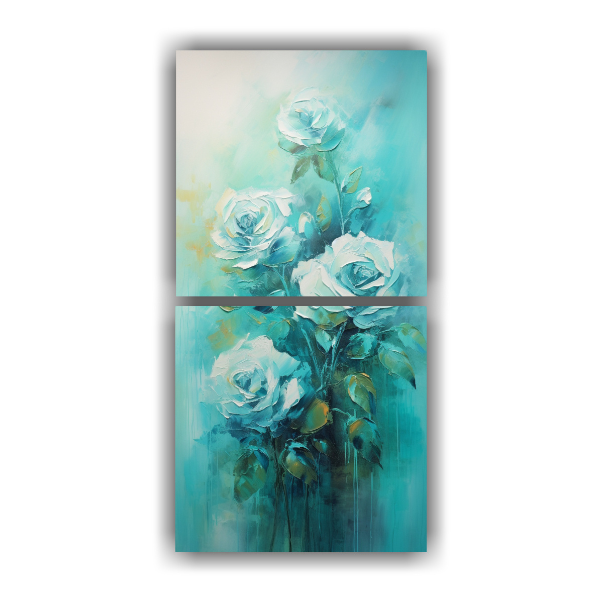 conjunto-2-lienzos-de-tela-dormitorio-con-pintura-en-tela-turquesa-y-rosas-al-estilo