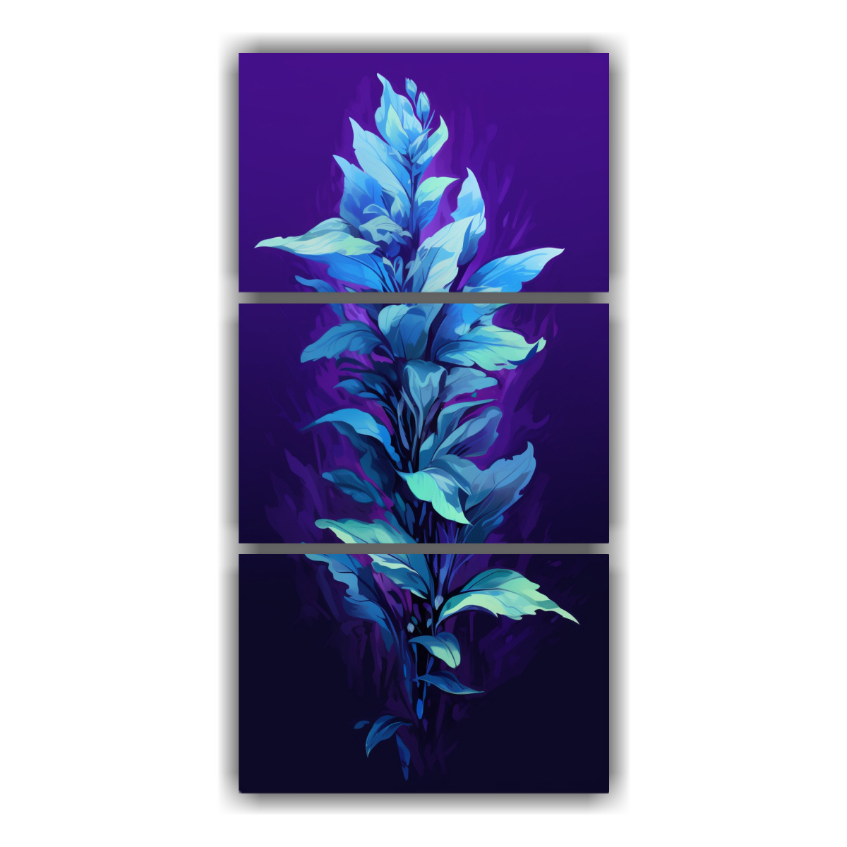 conjunto-3-cuadros-imagen-belleza-albahaca-hierbas-en-azul-estilo-neonoir-y-pop