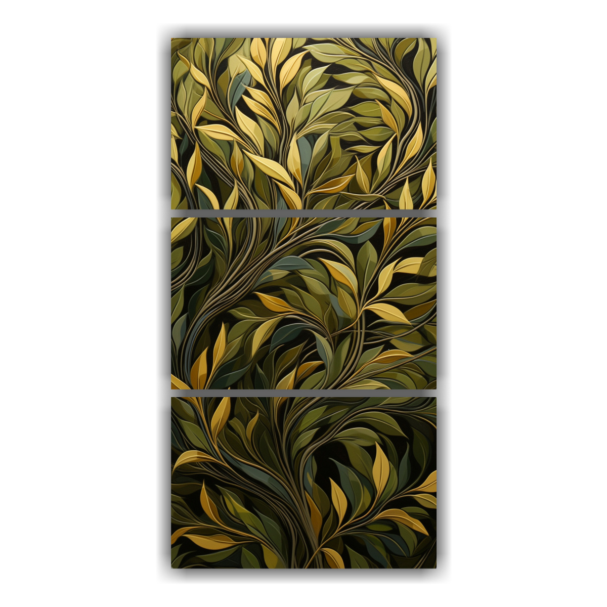 conjunto-3-lienzos-con-patrones-verdes-y-dorados-entrelazados