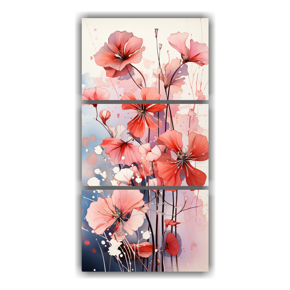 conjunto-3-telas-en-bastidor-dibujo-arte-nasturtium-en-blanco-y-rosa-estilo-neonoir-