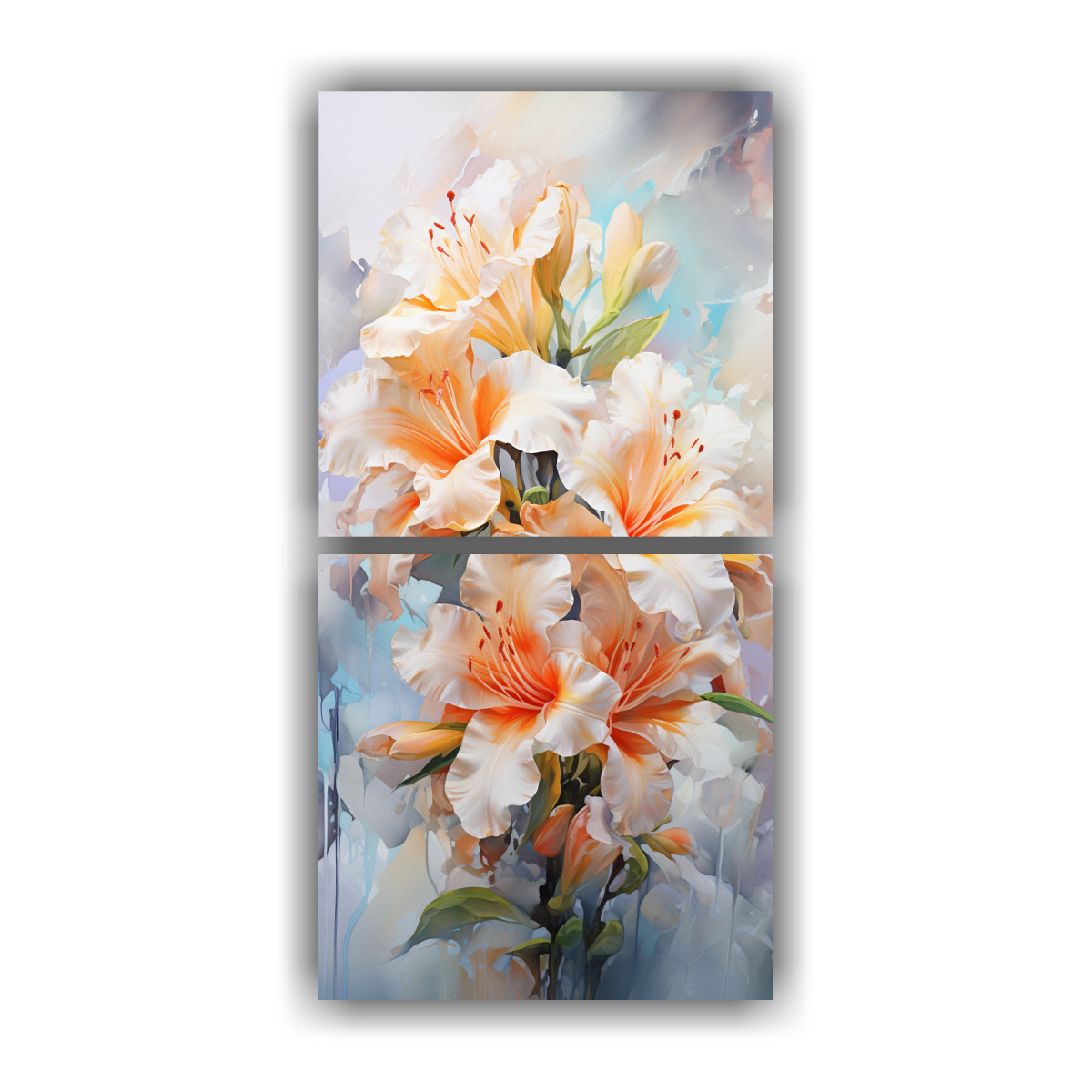 cuadro-abstracto-colores-blanco-y-naranja-inspirado-en-calma-con-flores-de-rododendro