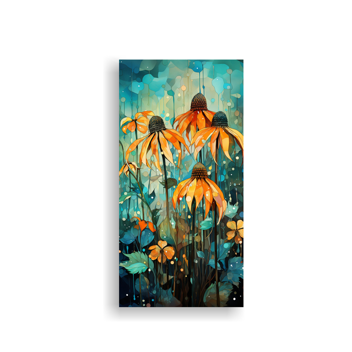 cuadro-abstracto-lineales-a-coneflower-hierbas-en-colores-verde-y-naranja-neonoir