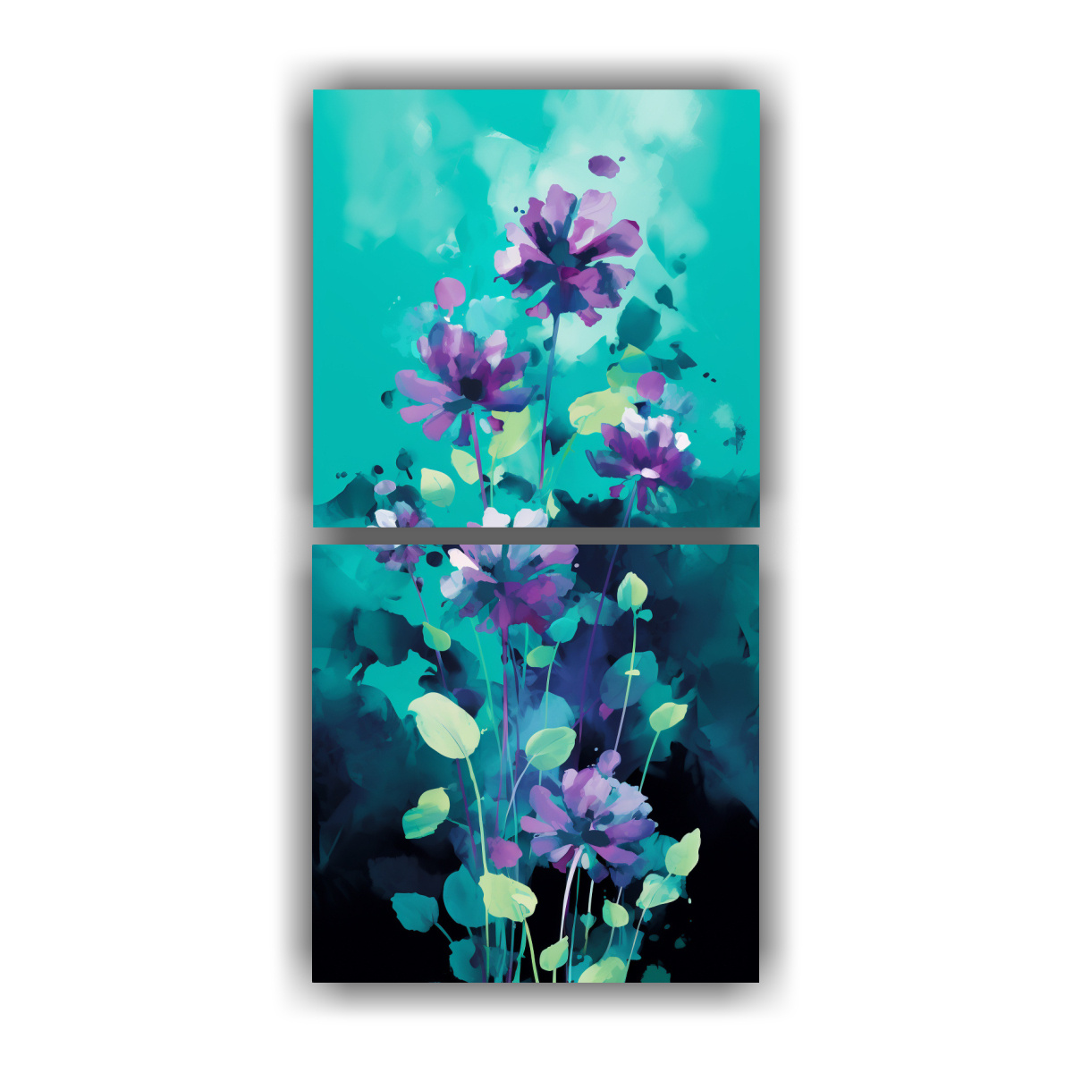 cuadro-acuarela-neonoir-a-clover-herbs-en-colores-morado-y-turquesa-para-comedor