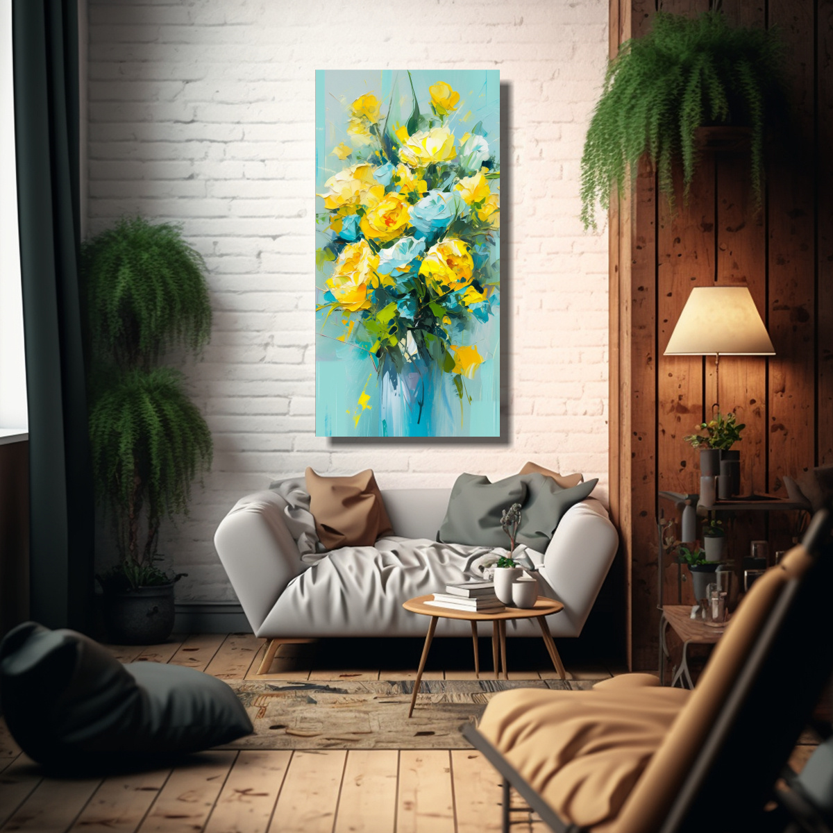 cuadro-cuadro-reflejo-de-flores-amarillas-y-cyan-en-lienzo-1