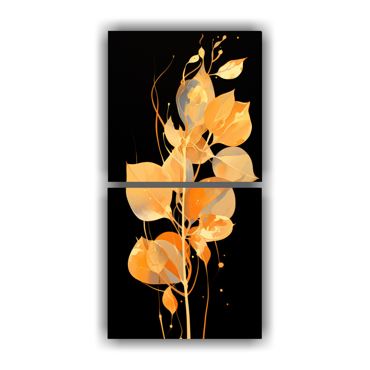 cuadro-de-eucaliptos-en-naranja-y-dorado-neonoir-en-lienzo-resistente-set-2