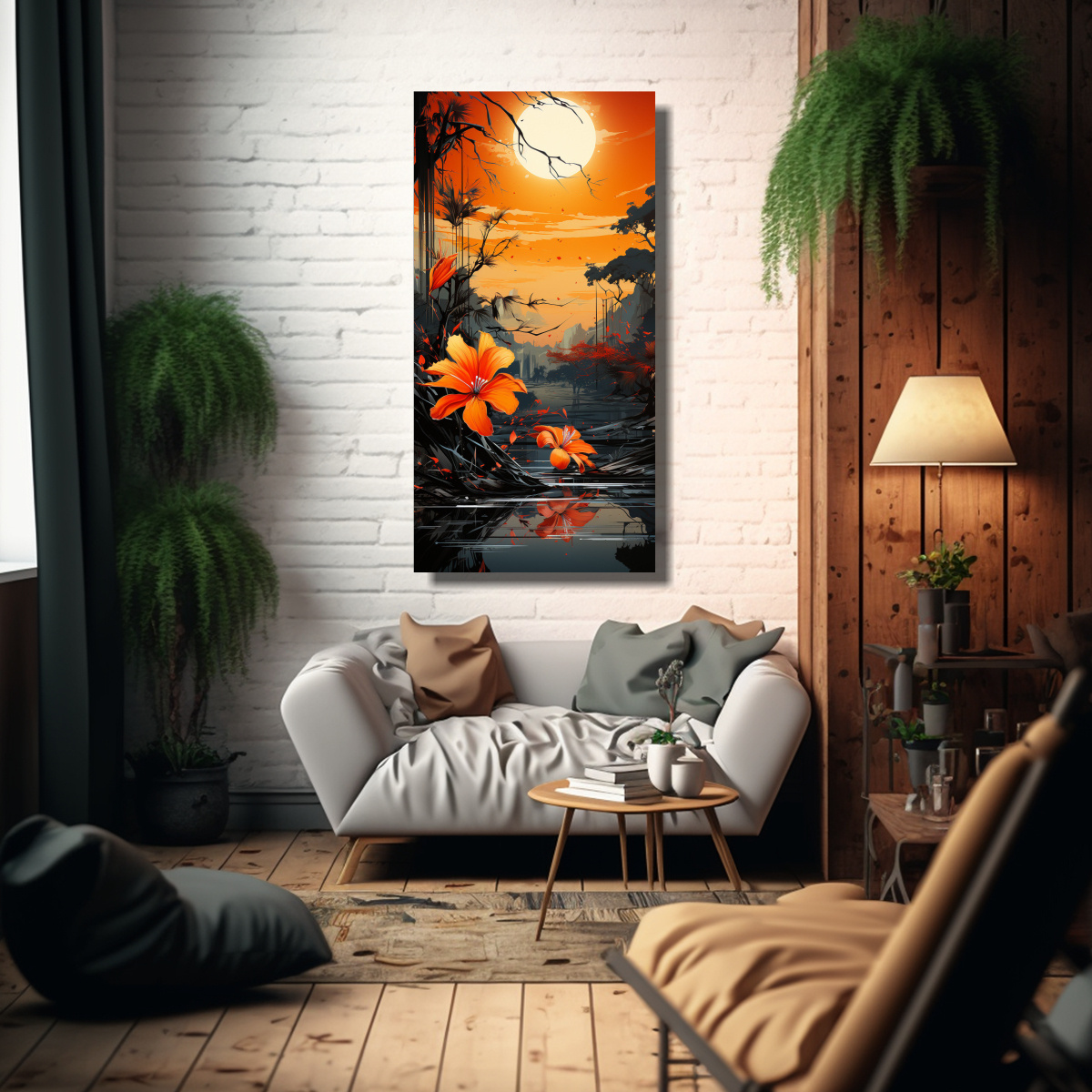 cuadro-de-pared-concepto-palmera-en-naranja-y-negro-con-atm-sfera-neonoir-1