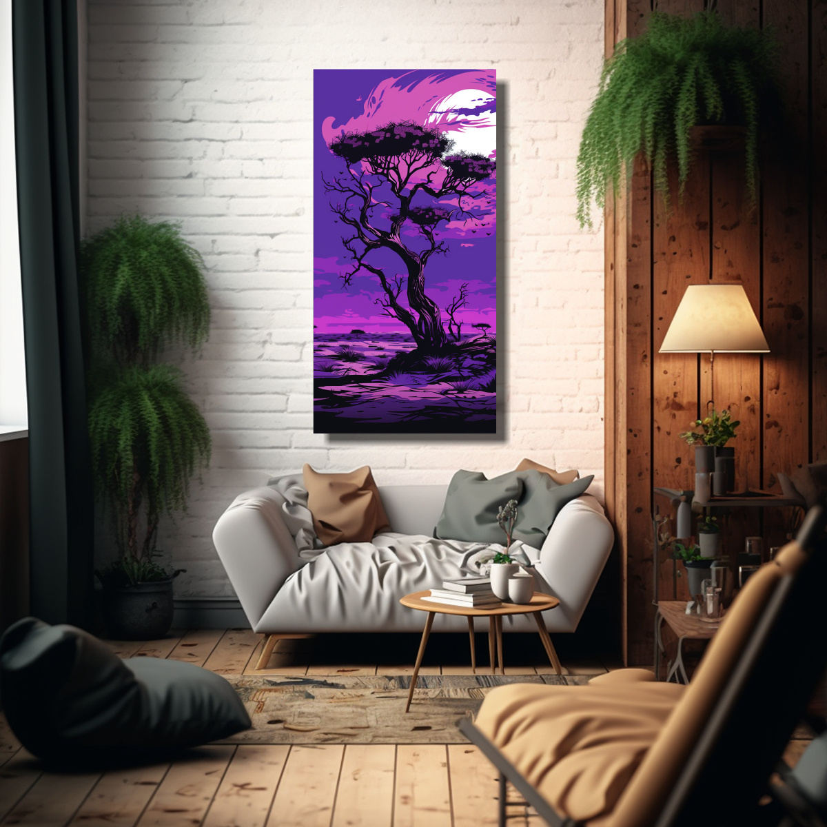 cuadro-de-tela-acuarela-para-sala-en-savanna-y-rbol-del-desierto-en-colores-morado-y-negro-neo-1