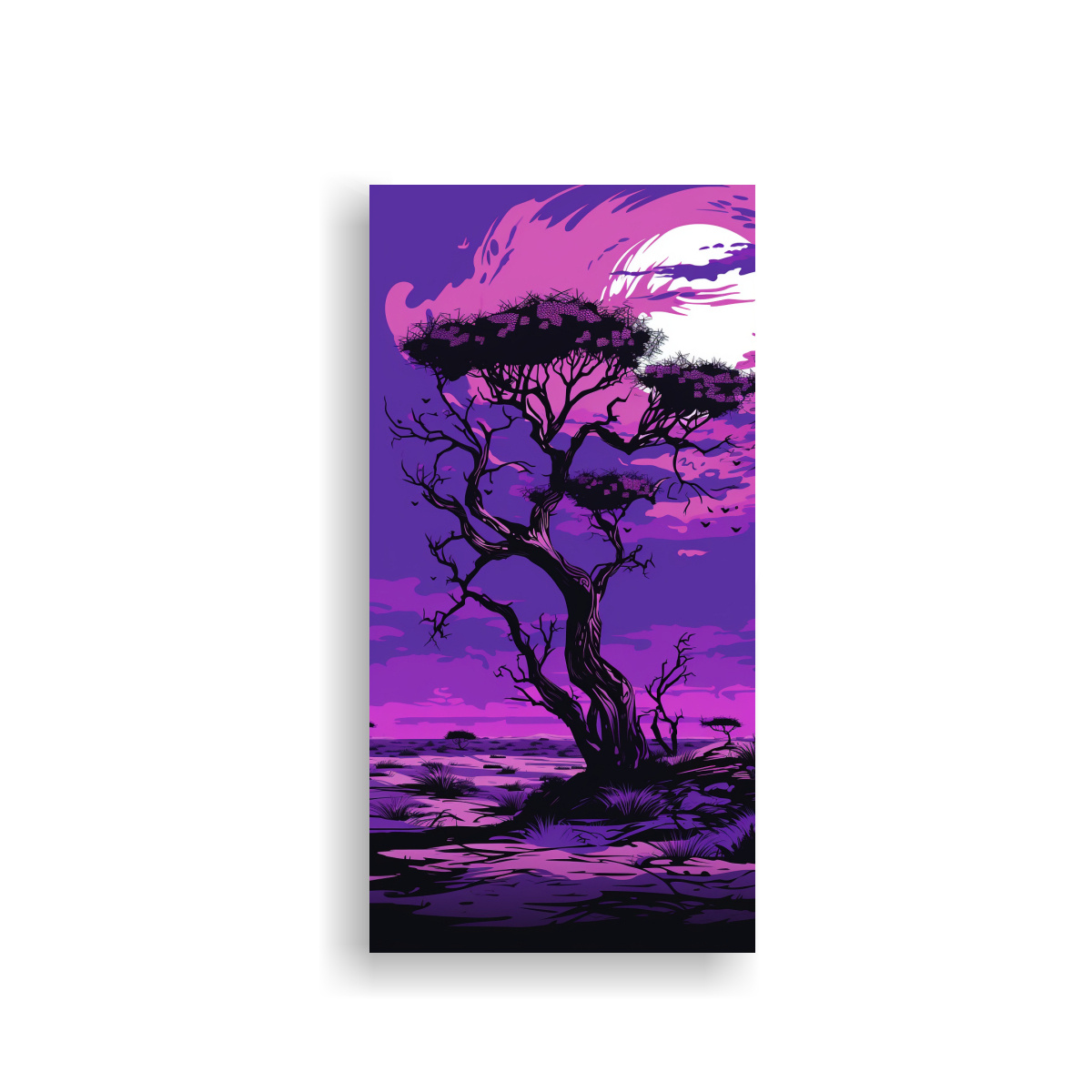 cuadro-de-tela-acuarela-para-sala-en-savanna-y-rbol-del-desierto-en-colores-morado-y-negro-neo