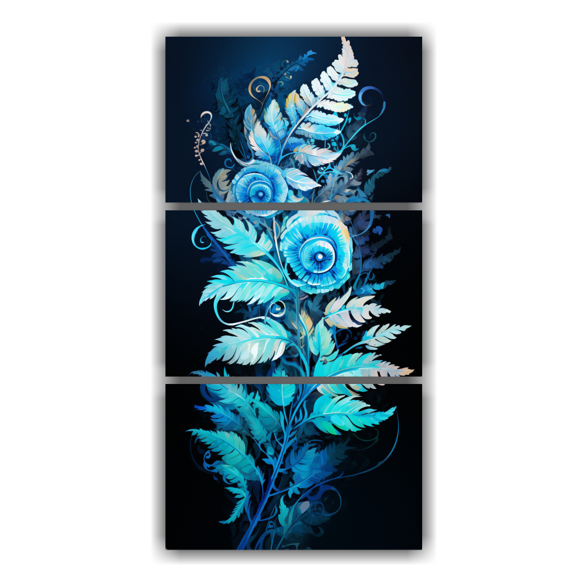 cuadro-decorativo-elegante-de-hojas-de-helecho-en-turquesa-y-azul-en-atmosfera-neonoir