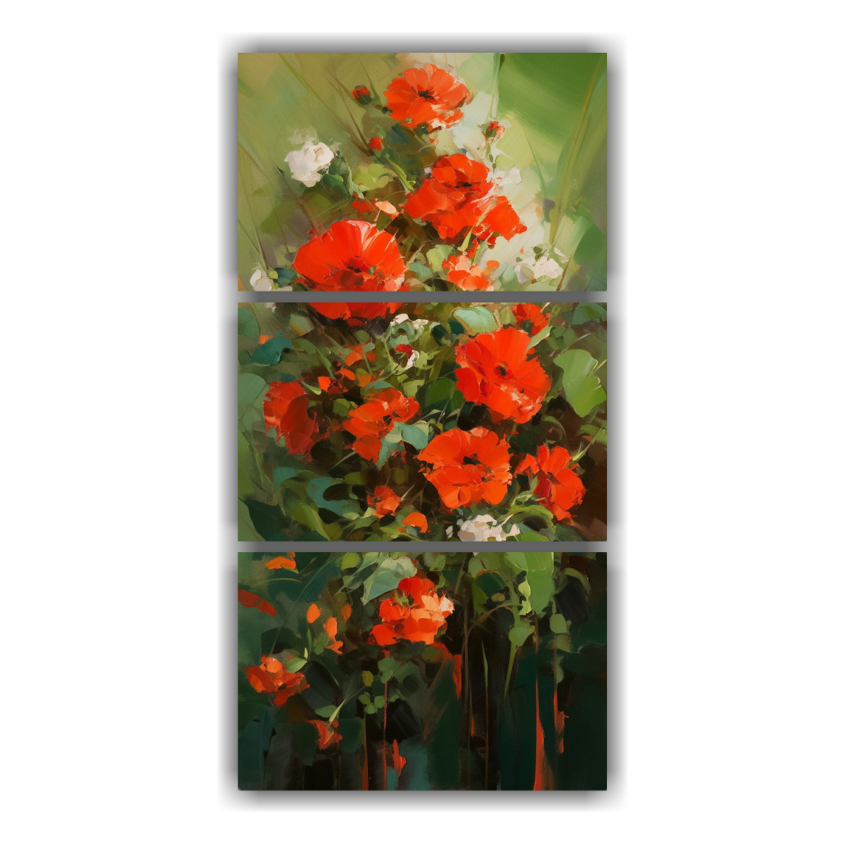 Set Lienzos De Tela Impreso Vitalidad A Green And Red Colors Flowers Painting On Canvas In The