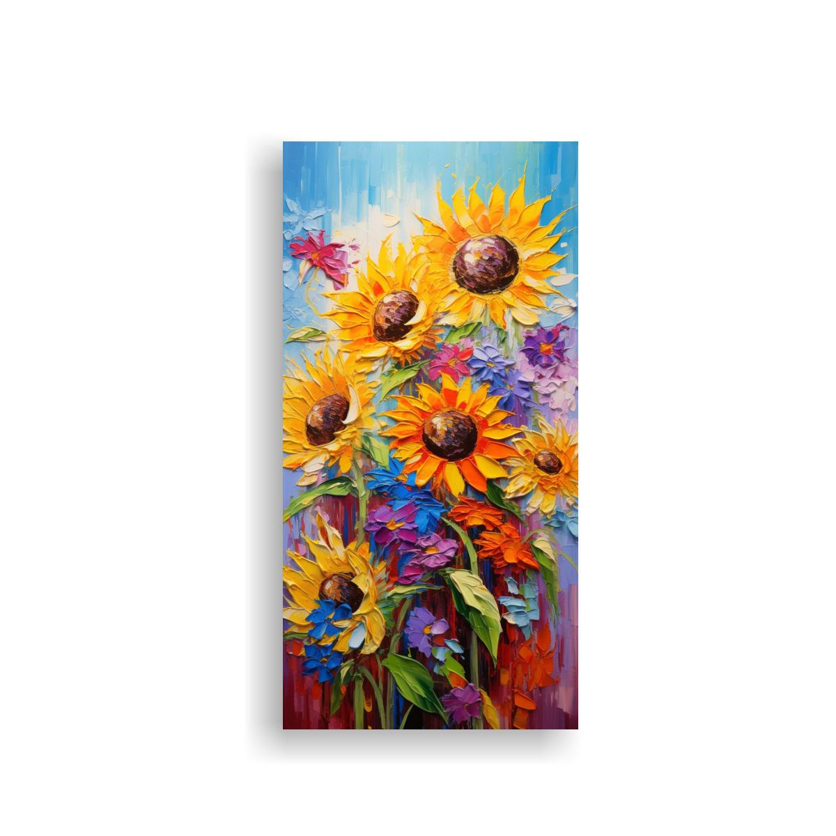 cuadro-tema-estrellados-pintura-en-lienzo-de-girasoles-en-colores-arco-ris