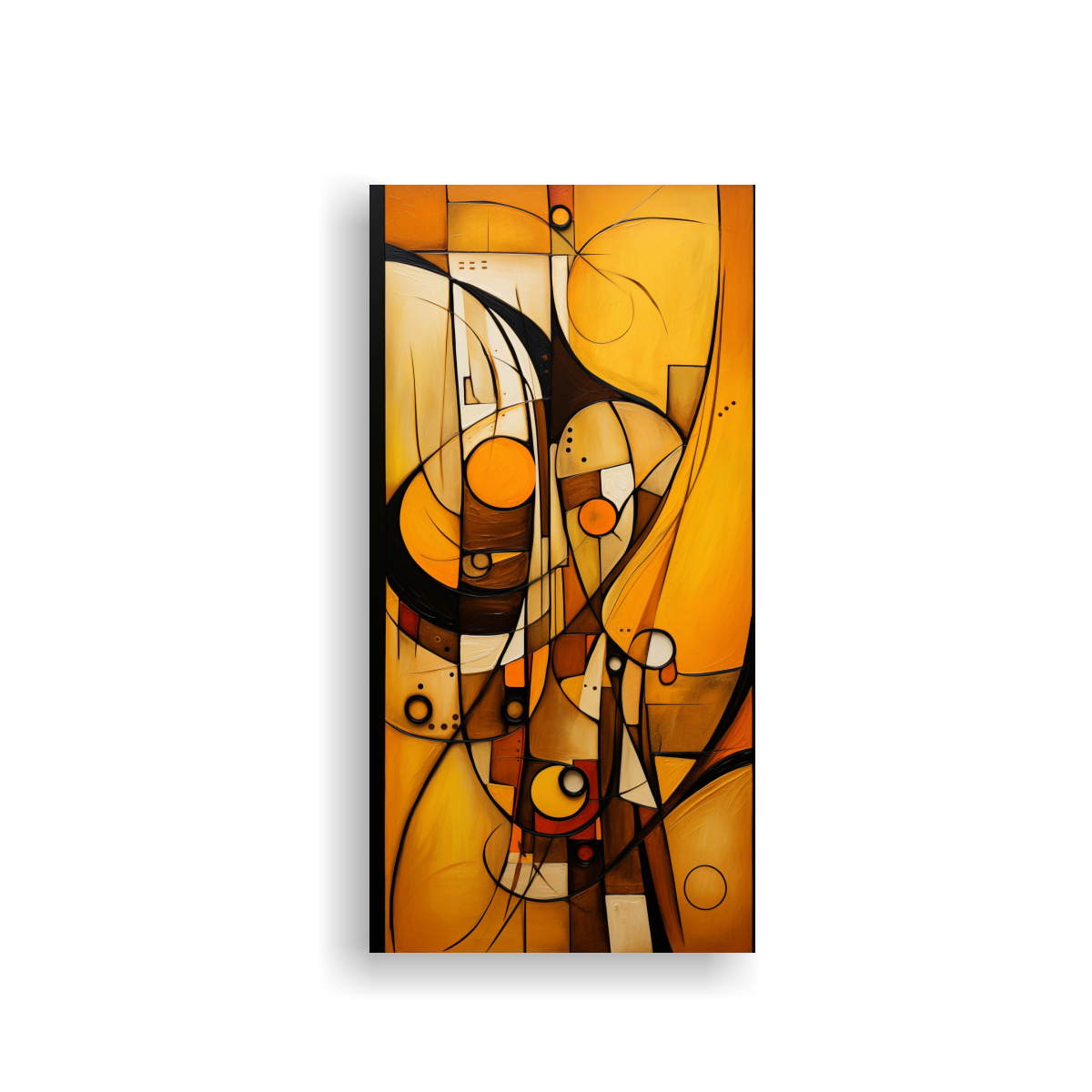 cuadros-abstractos-en-color-mostaza-para-decorar-paredes