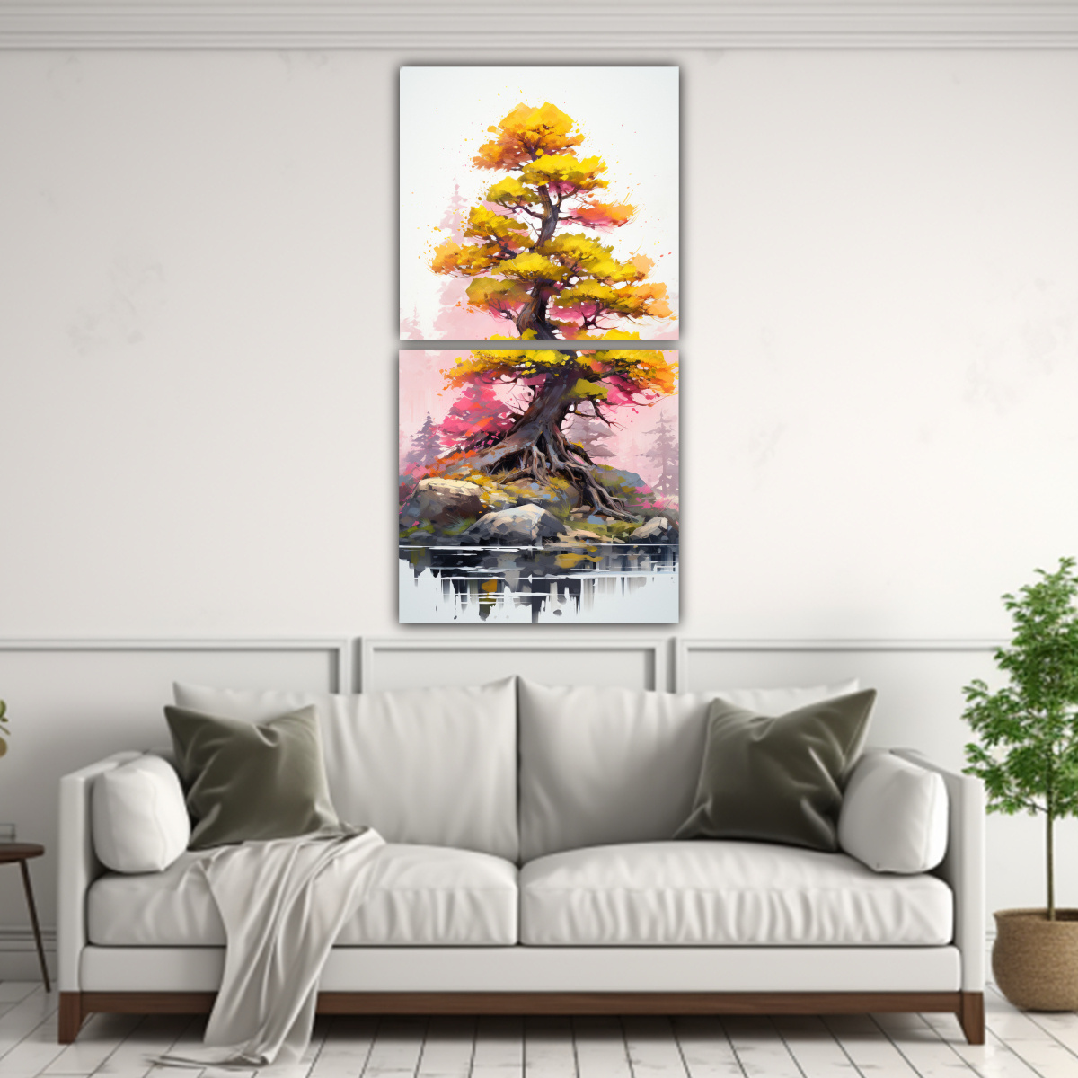 cuadros-abstractos-innovadores-de-finas-l-neas-con-rbol-bons-i-de-colores-amarillo-y-rosa-1