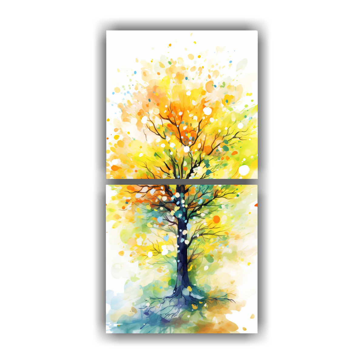cuadros-calidos-con-motivo-de-un-roble-en-colores-prism-ticos-y-de-lim-n-arte-neo-pop-in