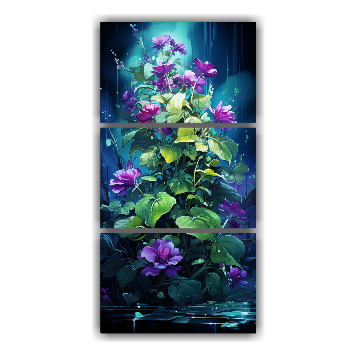 cuadros-cocina-hierbas-en-verde-y-morado-estilo-neonoir-