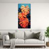 cuadros-de-tela-monstera-en-tonos-rojo-y-naranja-estilo-neonoir-1