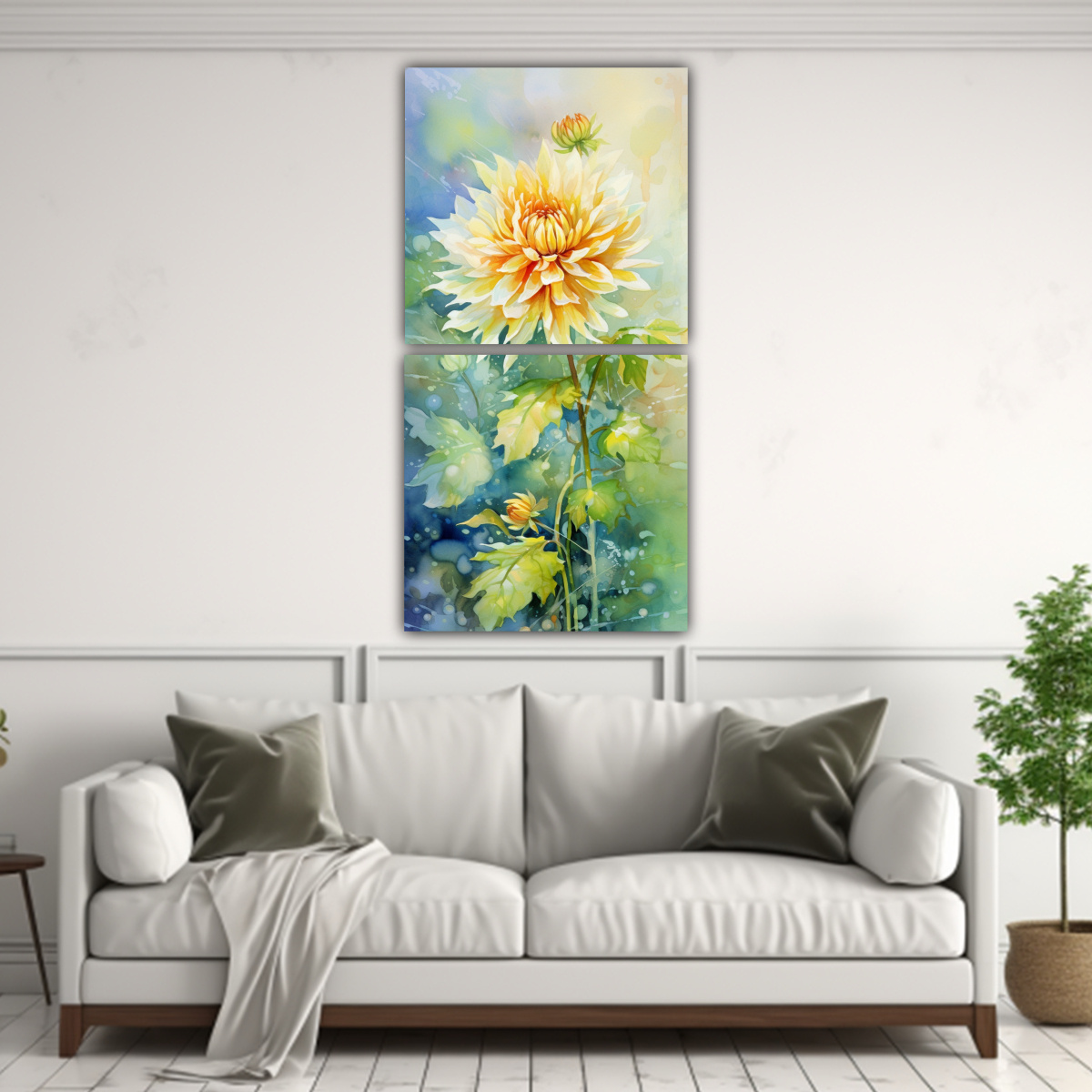 cuadros-de-tela-vintage-de-dahlias-verdes-y-dorados-1