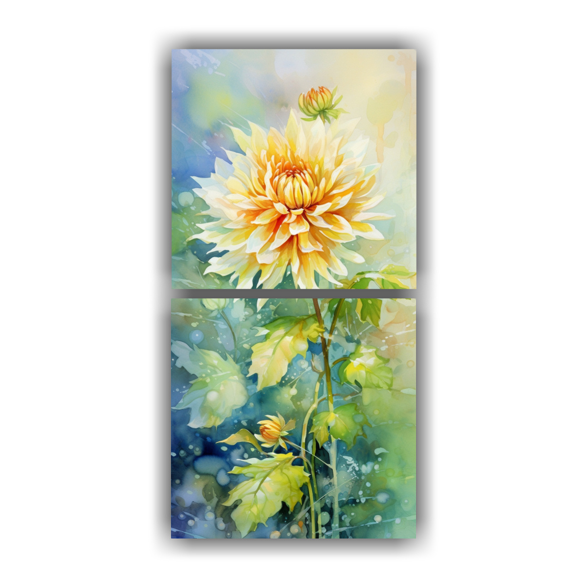 cuadros-de-tela-vintage-de-dahlias-verdes-y-dorados