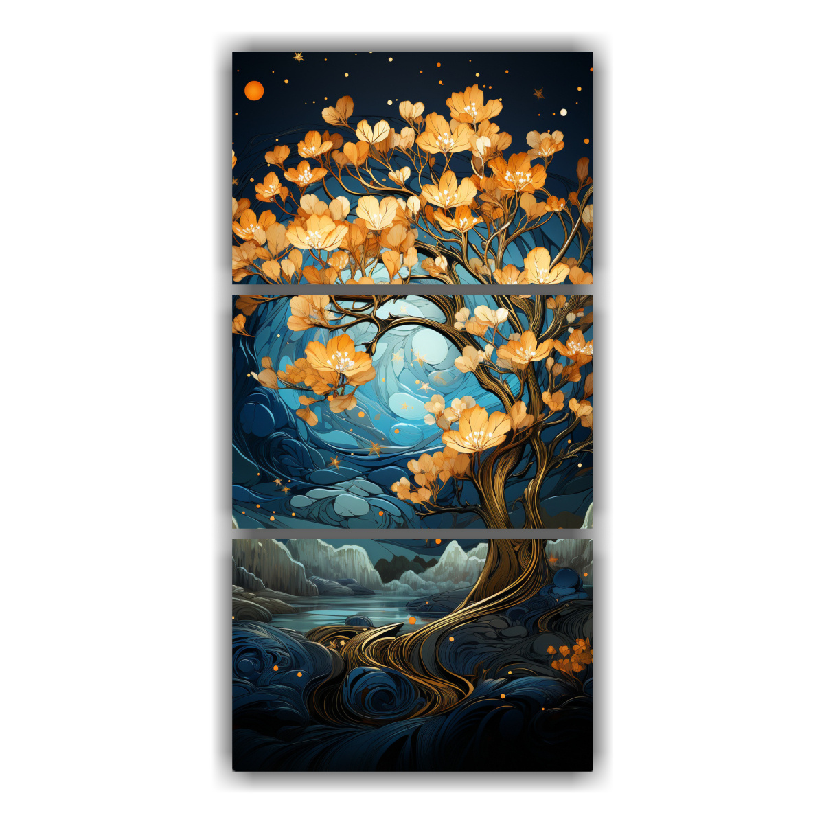 cuadros-decorativos-de-street-art-rbol-de-lamo-en-oro-y-azul-atmosfera-neonoir