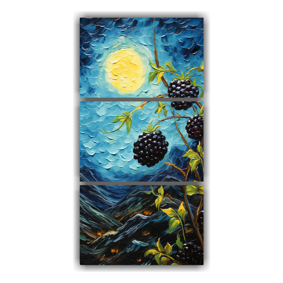 cuadros-decorativos-inspirados-en-la-fruta-de-mora-y-la-noche-estrellada