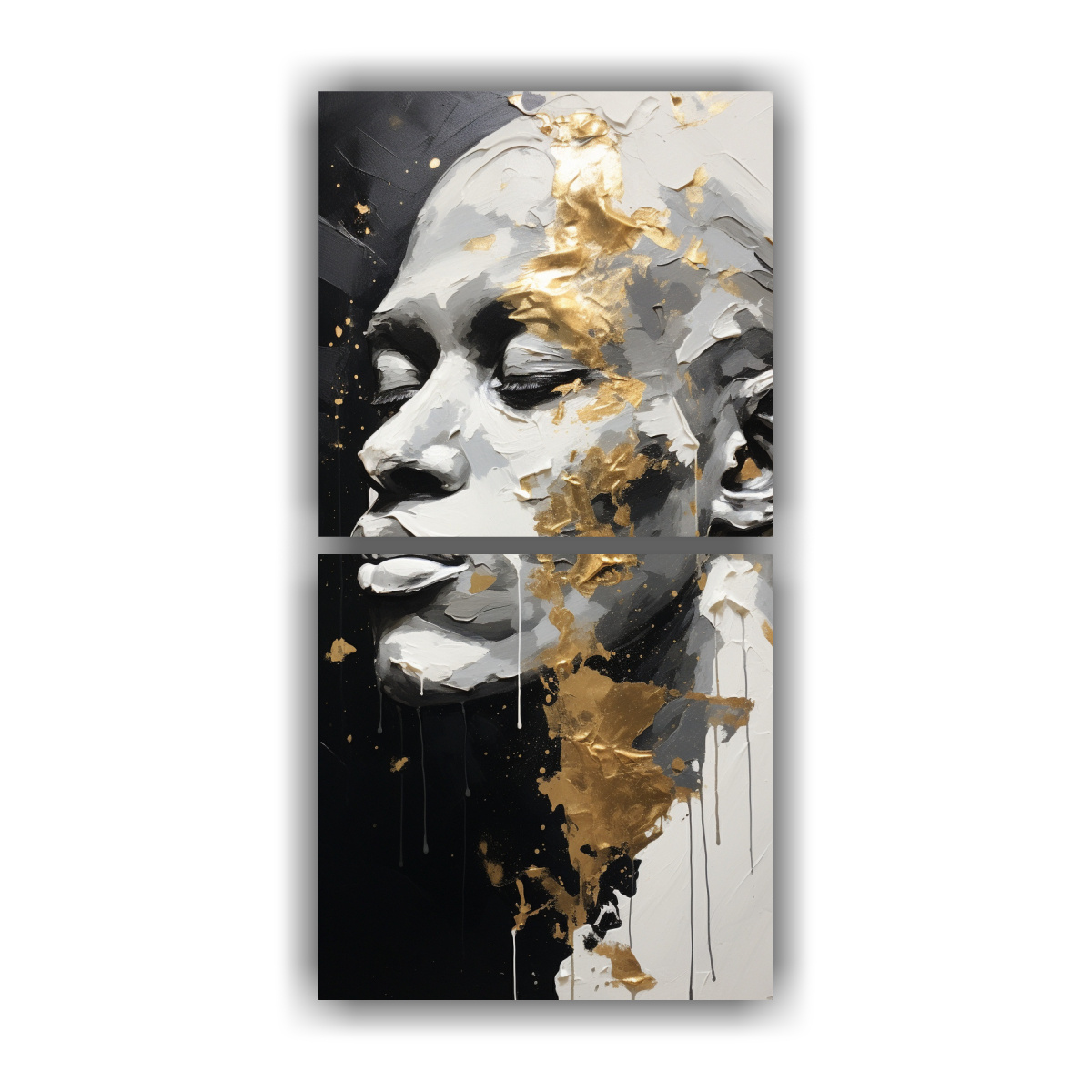 cuadros-patron-intenso-calma-con-contornos-faciales-y-salpicaduras-doradas-y-elementos-blancos